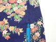 Photo7: 1G06z100  Japanese Kimono Silk  FABRIC Flowers Navy 68.1x14.2 (7)