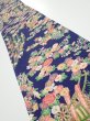 Photo1: 1G08z50  Japanese Kimono Silk  FABRIC Flowers Navy 60.6x7.5 (1)