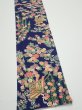 Photo2: 1G08z50  Japanese Kimono Silk  FABRIC Flowers Navy 60.6x7.5 (2)
