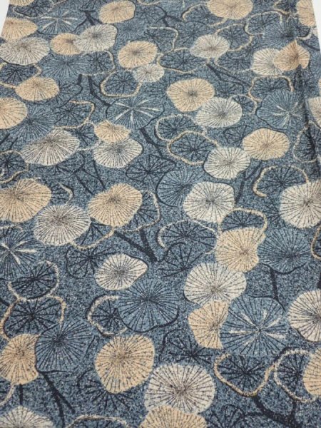 Photo1: 1G01z60  Japanese Kimono Silk  FABRIC Plum branch Blue-Gray 41.7x15.0 (1)