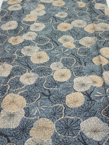 Photo1: 1G06z90  Japanese Kimono Silk  FABRIC Plum branch Blue-Gray 70.1x15.0 (1)
