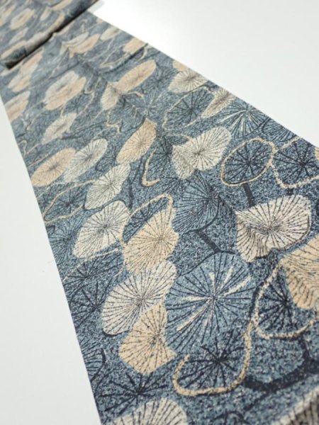 Photo1: 1G09z60  Japanese Kimono Silk  FABRIC Plum branch Blue-Gray 81.9x7.5 (1)
