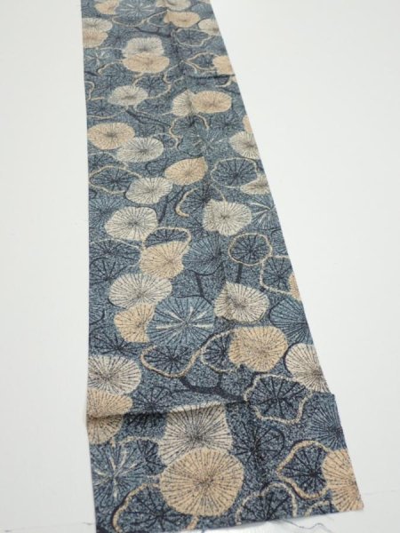 Photo2: 1G09z60  Japanese Kimono Silk  FABRIC Plum branch Blue-Gray 81.9x7.5 (2)