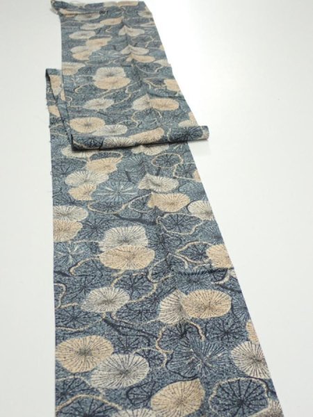 Photo3: 1G09z60  Japanese Kimono Silk  FABRIC Plum branch Blue-Gray 81.9x7.5 (3)