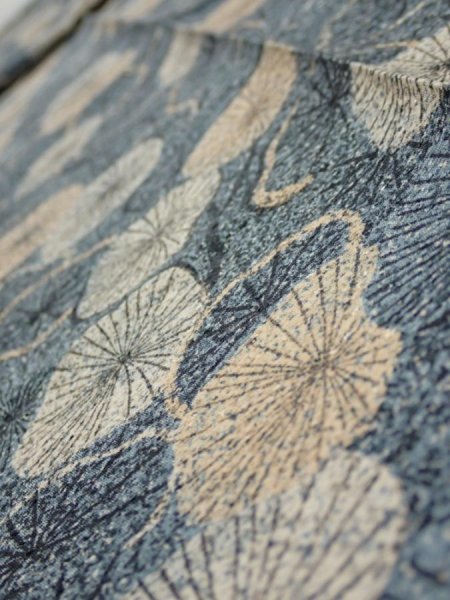 Photo4: 1G09z60  Japanese Kimono Silk  FABRIC Plum branch Blue-Gray 81.9x7.5 (4)