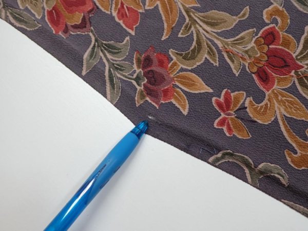 Photo6: 1G01z70  Japanese Kimono Crepe Silk  FABRIC Flowers Purple-Gray 42.9x14.0 (6)