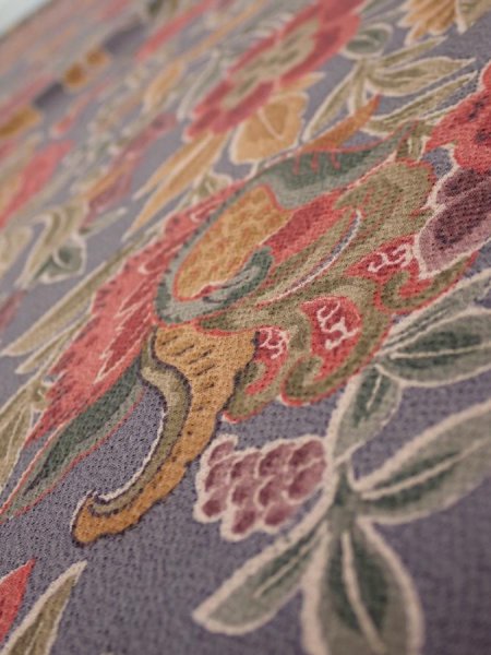 Photo4: 1G02z70  Japanese Kimono Crepe Silk  FABRIC Flowers Purple-Gray 42.9x14.0 (4)