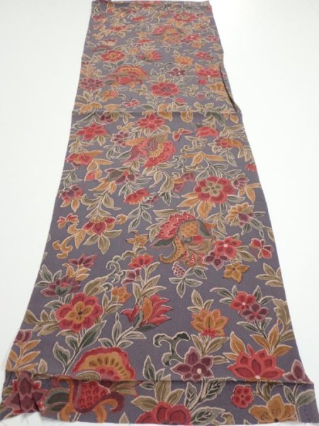Photo5: 1G02z70  Japanese Kimono Crepe Silk  FABRIC Flowers Purple-Gray 42.9x14.0 (5)