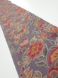 Photo1: 1G08z50  Japanese Kimono Crepe Silk  FABRIC Flowers Purple-Gray 59.8x7.5 (1)