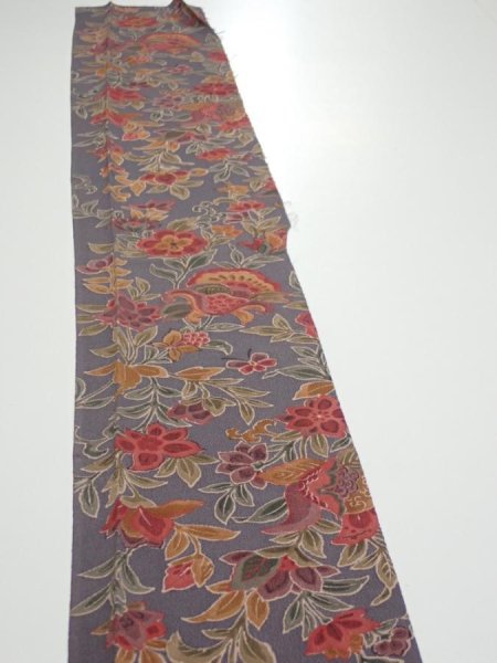 Photo3: 1G08z50  Japanese Kimono Crepe Silk  FABRIC Flowers Purple-Gray 59.8x7.5 (3)