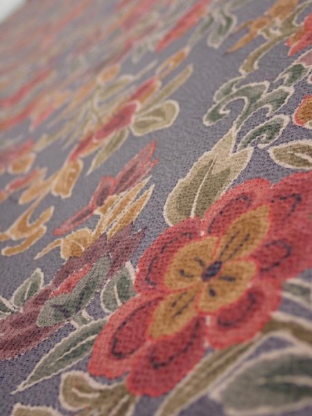 Photo4: 1G08z50  Japanese Kimono Crepe Silk  FABRIC Flowers Purple-Gray 59.8x7.5 (4)