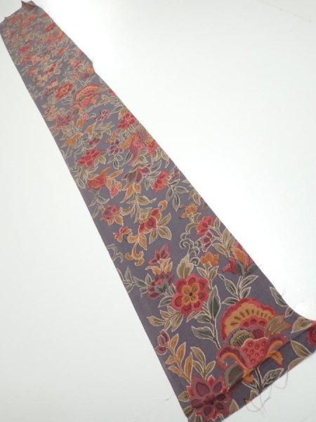 Photo5: 1G08z50  Japanese Kimono Crepe Silk  FABRIC Flowers Purple-Gray 59.8x7.5 (5)