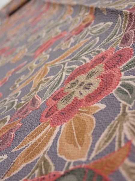 Photo4: 1G09z60  Japanese Kimono Crepe Silk  FABRIC Flowers Purple-Gray 86.2x6.5 (4)