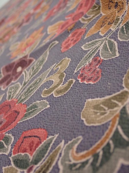 Photo5: 1G10z30  Japanese Kimono Crepe Silk  FABRIC Flowers Purple-Gray 34.3x6.5 (5)