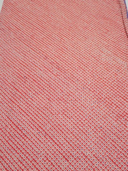 Photo2: 1G02z50  Japanese Kimono Silk  FABRIC Shibori Orangered 48.8x14.6 (2)