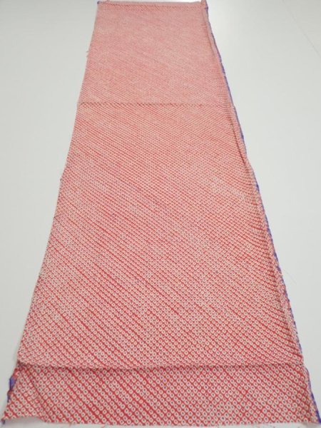 Photo6: 1G02z50  Japanese Kimono Silk  FABRIC Shibori Orangered 48.8x14.6 (6)