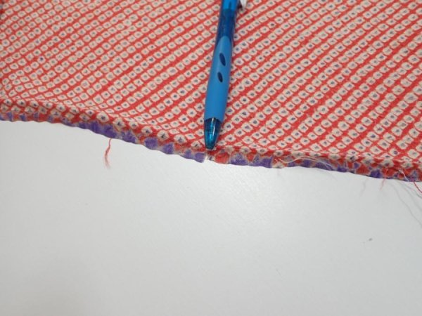 Photo7: 1G02z50  Japanese Kimono Silk  FABRIC Shibori Orangered 48.8x14.6 (7)