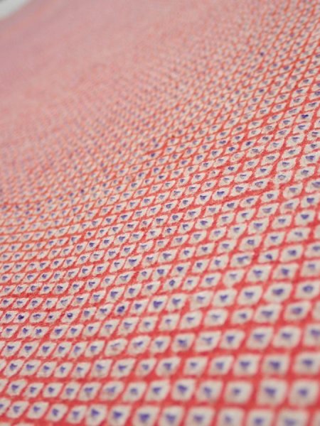 Photo5: 1G04z70  Japanese Kimono Silk  FABRIC Shibori Orangered 68.1x14.4 (5)