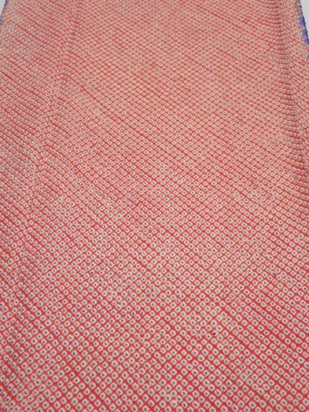 Photo2: 1G06z70  Japanese Kimono Silk  FABRIC Shibori Orangered 67.7x14.6 (2)