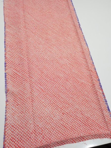 Photo3: 1G06z70  Japanese Kimono Silk  FABRIC Shibori Orangered 67.7x14.6 (3)
