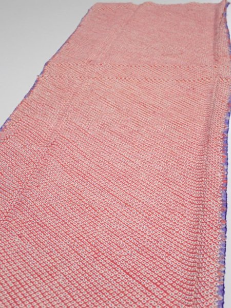 Photo4: 1G06z70  Japanese Kimono Silk  FABRIC Shibori Orangered 67.7x14.6 (4)