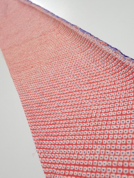 Photo1: 1G08z30  Japanese Kimono Silk  FABRIC Shibori Orangered 60.2x7.5 (1)