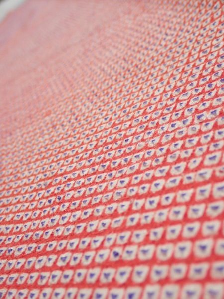 Photo4: 1G08z30  Japanese Kimono Silk  FABRIC Shibori Orangered 60.2x7.5 (4)