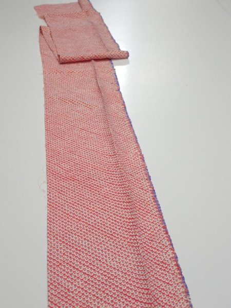 Photo3: 1G09z50  Japanese Kimono Silk  FABRIC Shibori Orangered 89.0x6.9 (3)