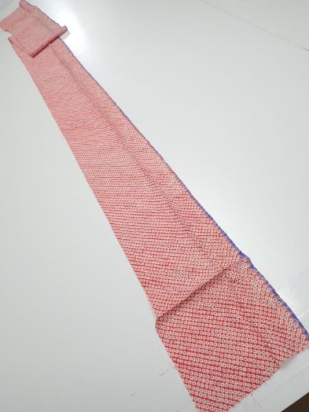 Photo5: 1G09z50  Japanese Kimono Silk  FABRIC Shibori Orangered 89.0x6.9 (5)