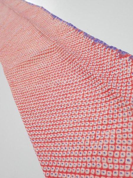 Photo2: 1G10z20  Japanese Kimono Silk  FABRIC Shibori Orangered 38.2x6.9 (2)