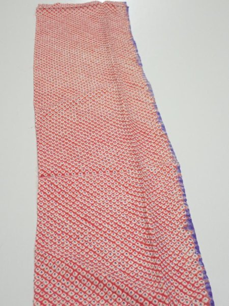 Photo3: 1G10z20  Japanese Kimono Silk  FABRIC Shibori Orangered 38.2x6.9 (3)