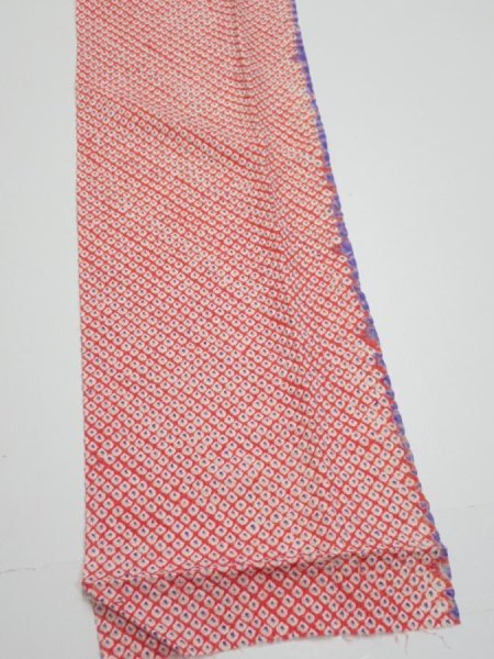 Photo4: 1G10z20  Japanese Kimono Silk  FABRIC Shibori Orangered 38.2x6.9 (4)