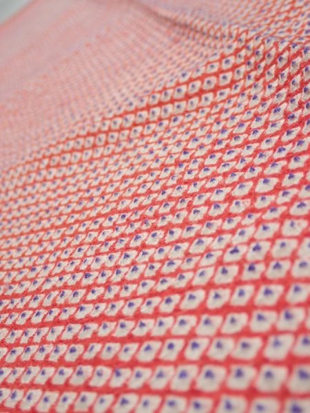 Photo5: 1G10z20  Japanese Kimono Silk  FABRIC Shibori Orangered 38.2x6.9 (5)