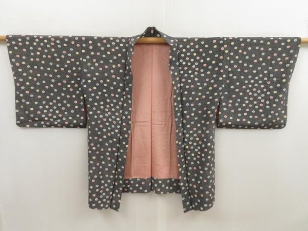 Photo6: 5810T01z490 Vintage Japanese Kimono Silk HAORI Flower Black (6)