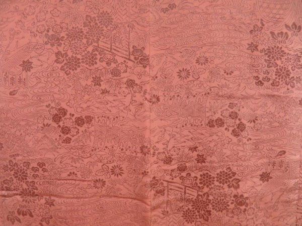 Photo3: 5810T02z630 Vintage Japanese Kimono Silk HAORI Flowers Coral pink (3)