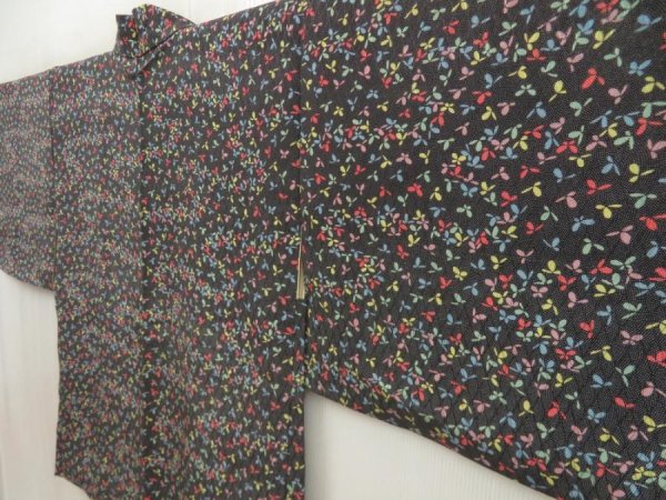Photo2: 5810T04z370 Vintage Japanese Kimono Silk HAORI  Black (2)