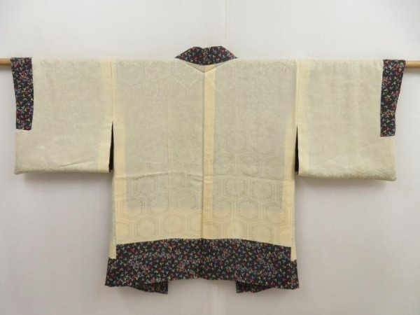 Photo6: 5810T04z370 Vintage Japanese Kimono Silk HAORI  Black (6)