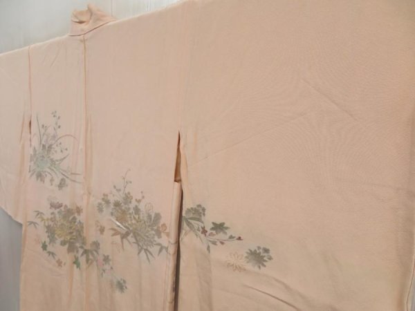 Photo2: 5810T05z510 Vintage Japanese Kimono Silk HAORI Flowers Peach (2)