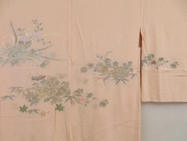 Photo3: 5810T05z510 Vintage Japanese Kimono Silk HAORI Flowers Peach (3)