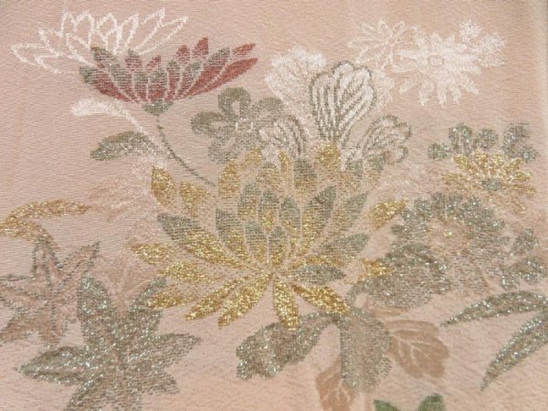 Photo4: 5810T05z510 Vintage Japanese Kimono Silk HAORI Flowers Peach (4)