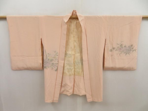 Photo6: 5810T05z510 Vintage Japanese Kimono Silk HAORI Flowers Peach (6)