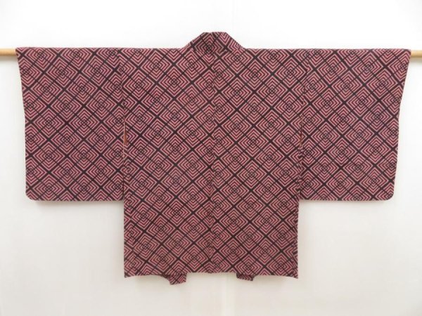 Photo1: 5810T06z440 Vintage Japanese Kimono Silk HAORI  Pink (1)