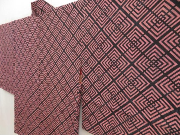 Photo2: 5810T06z440 Vintage Japanese Kimono Silk HAORI  Pink (2)