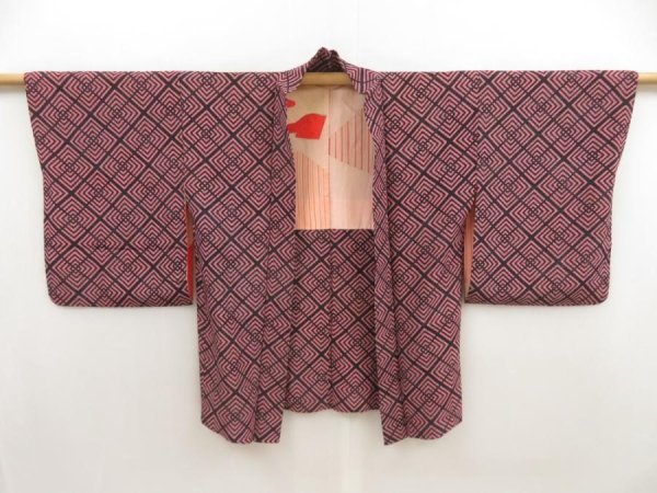 Photo5: 5810T06z440 Vintage Japanese Kimono Silk HAORI  Pink (5)