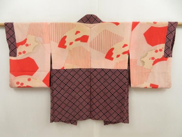Photo6: 5810T06z440 Vintage Japanese Kimono Silk HAORI  Pink (6)