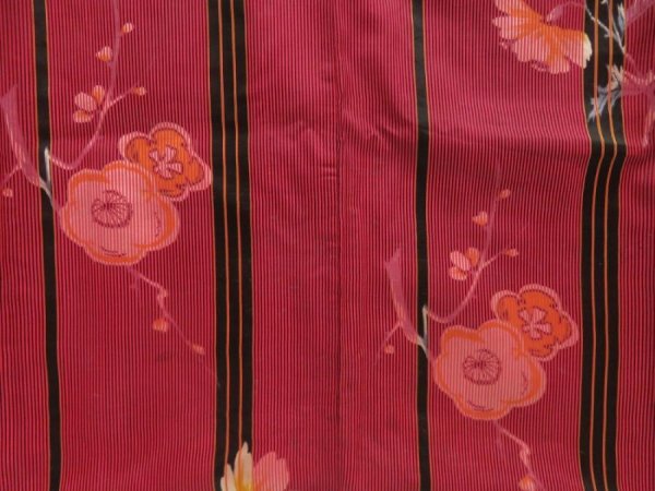 Photo3: 5810T11z740 Vintage Japanese Kimono Silk TSUMUGI Plum blossom Red-Pink (3)