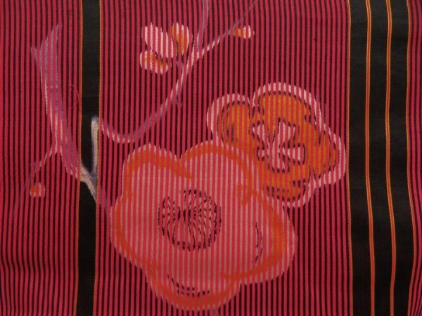 Photo4: 5810T11z740 Vintage Japanese Kimono Silk TSUMUGI Plum blossom Red-Pink (4)