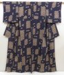 Photo1: 5810T12z970 Vintage Japanese Kimono Silk KOMON Butterfly Navy (1)