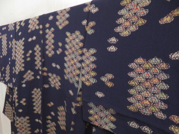 Photo2: 5810T12z970 Vintage Japanese Kimono Silk KOMON Butterfly Navy (2)