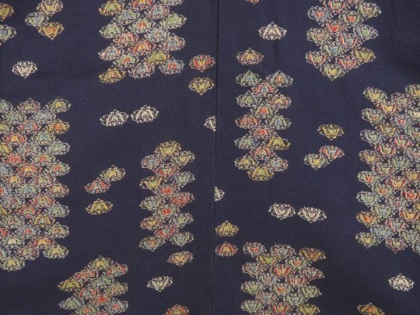 Photo3: 5810T12z970 Vintage Japanese Kimono Silk KOMON Butterfly Navy (3)